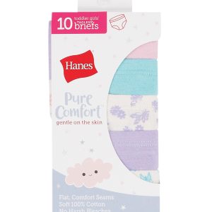 Hanes Pure Comfort Toddler Girls' Cotton Brief Underwear, 10-Pack