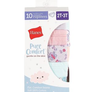 Hanes Pure Comfort Toddler Girls' Cotton Hipster Underwear, 10-Pack