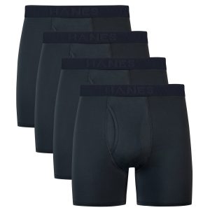 Hanes Ultimate Comfort Sport Men's Performance Stretch Boxer Brief Underwear, Black, 4-Pack