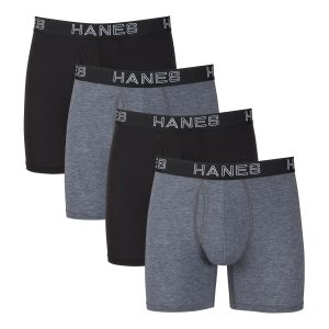 Hanes Ultimate Comfort Flex Fit Total Support Pouch Men's Boxer Brief Underwear, Black/Grey, 4-Pack