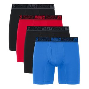 Hanes Moves Ultimate Men’s Anti-Chafe Boxer Brief Underwear, X-Temp, Assorted, 4-Pack, 6"