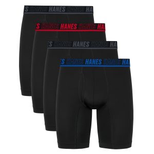 Hanes Moves Ultimate Men’s Anti-Chafe Long Leg Boxer Brief Underwear, X-Temp, 4-Pack, Black, 8"