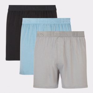 Hanes Originals Ultimate Men's SuperSoft Knit Boxer Underwear, Aqua/Grey/Black, 3-Pack