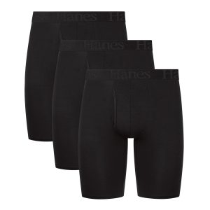 Hanes Originals Ultimate Men's SuperSoft Long Leg Boxer Brief Underwear, Black, 3-Pack