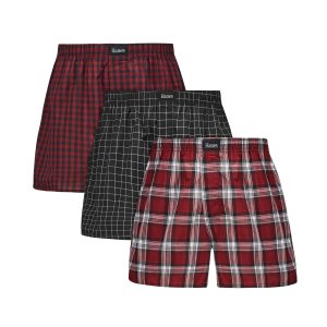 Hanes Originals Ultimate Men's Cotton Stretch Woven Boxer Underwear, Red/Black Plaids, 3-Pack