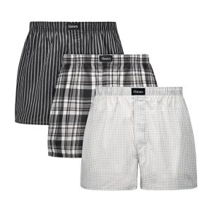 Hanes Originals Ultimate Men's Cotton Stretch Woven Boxer Underwear, Plaids/Prints, 3-Pack