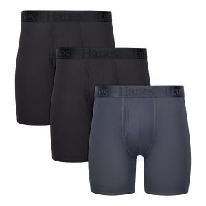 Hanes Originals Ultimate Men's SuperSoft Boxer Brief Underwear, Total Support Pouch, Black, 3-Pack