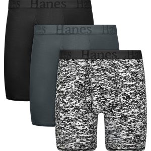 Hanes Originals Men's SuperSoft Boxer Brief Underwear, Viscose from Bamboo, Black/Grey/Print, 3-Pack